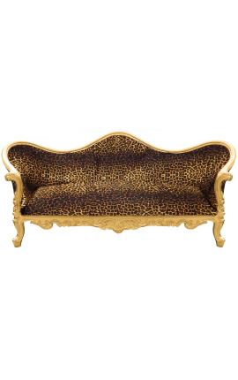 Barroco Sofa Napoléon III tela impresa de leopardo y madera de oro