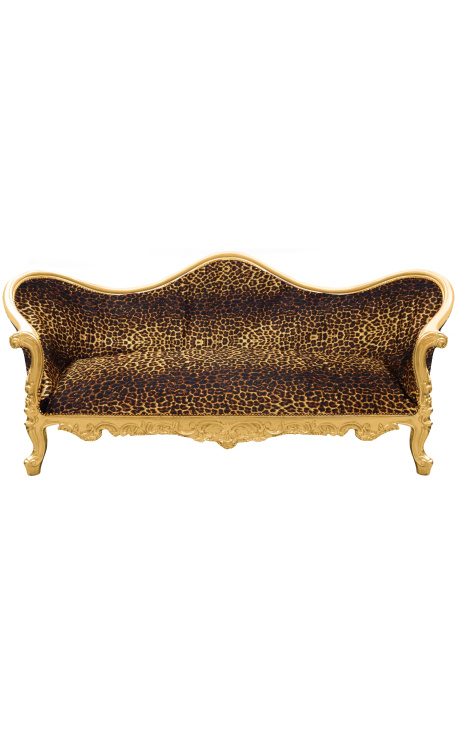 Baroko sofos Napoléon III leopardo spausdintas audinys ir aukso mediena