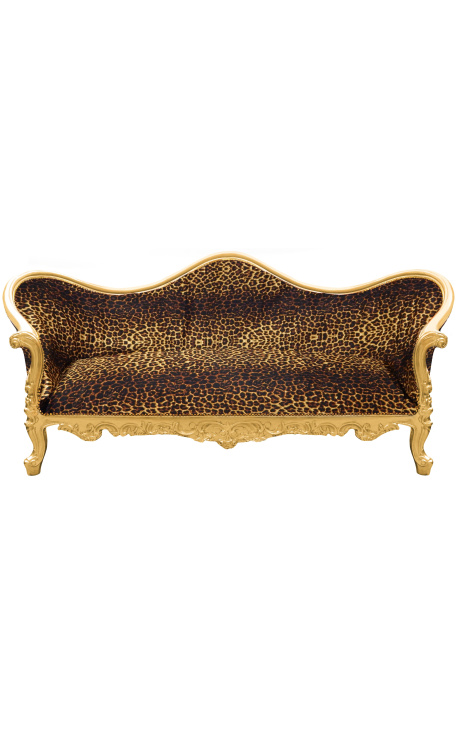 Sofa barokowe Napoléon III Leopard drukowane tkaniny i drewno złota