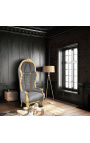 Grand porter's Baroque style chair taupe velvet and gold wood