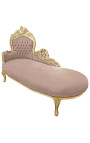 Grote barok chaise longue taupe fluwelen stof en goud hout