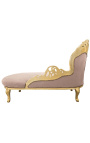 Grote barok chaise longue taupe fluwelen stof en goud hout