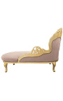 Large baroque chaise longue taupe velvet fabric and gold wood