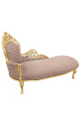 Grote barok chaise longue taupe fluwelen stof en goud hout