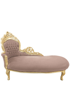 Large baroque chaise longue taupe velvet fabric and gold wood