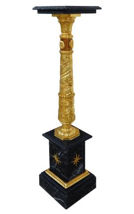 Черна мраморна колона в стил ампир с позлатен бронз