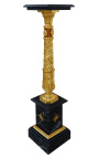 Schwarze Marmorsäule im Empire-Stil mit vergoldeter Bronze
