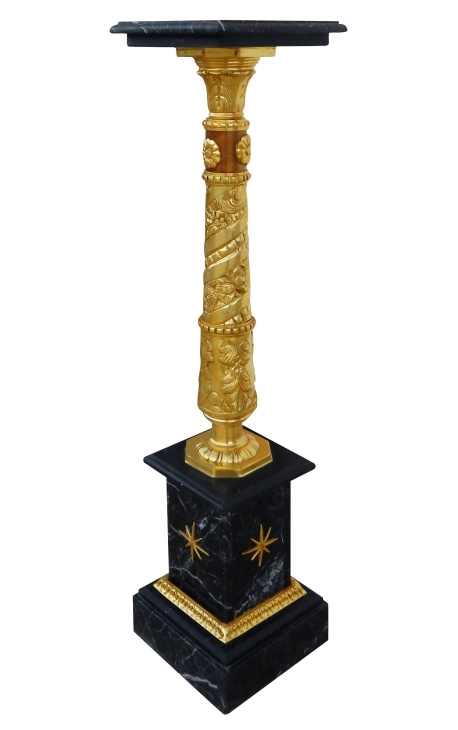 Coluna de mármore preto estilo império com bronze dourado