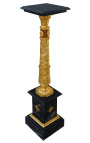 Schwarze Marmorsäule im Empire-Stil mit vergoldeter Bronze