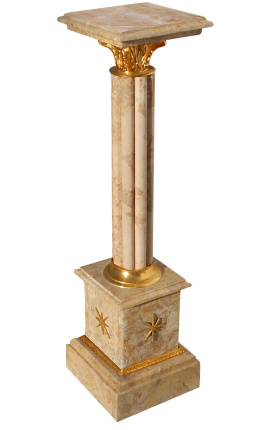 Colonna corinzia in marmo beige con bronzo dorato in stile imperiale