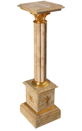 Corinthian column in beige marble with gilded bronze in Empire style
