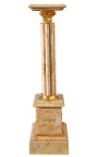 Colonna corinzia in marmo beige con bronzo dorato in stile Impero