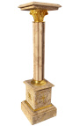 Colonna corinzia in marmo beige con bronzo dorato in stile Impero