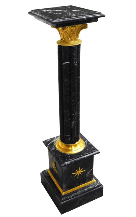 Corinthian column in black marble with gilded bronze in Empire style