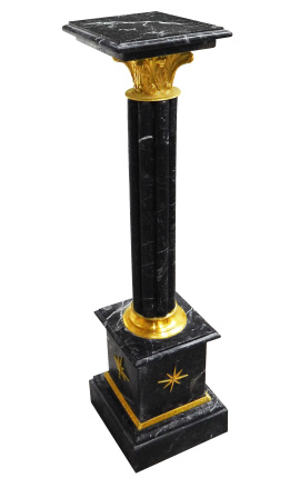 Colonne Corinthienne en marbre noir avec bronze doré de style Empire