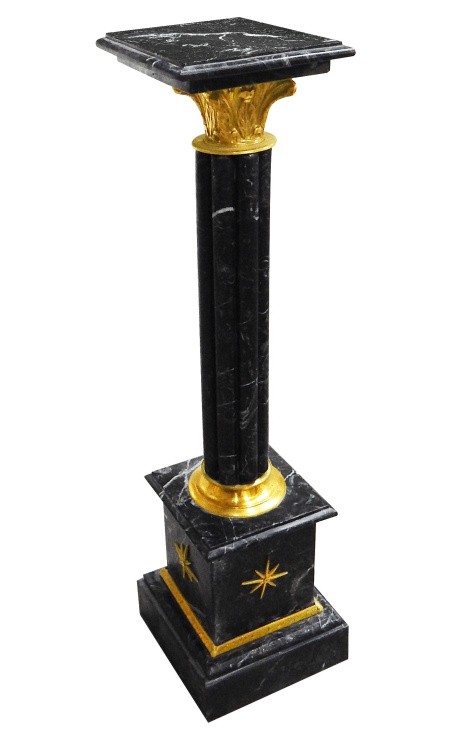Coluna coríntia em mármore negro com bronze dourado estilo Império