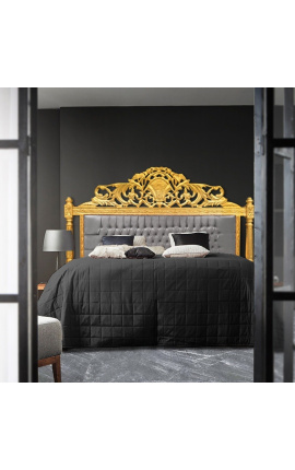 Barock sänggavel grå sammetstyg och guldträ