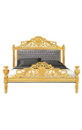 Barok bed grijze fluwelen stof en goud hout