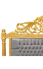 Barok hoofdeinde bed grijze fluwelen stof en goud hout