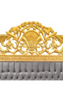 Barok hoofdeinde bed grijze fluwelen stof en goud hout
