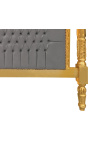 Cama barroca tecido veludo cinza e madeira dourada