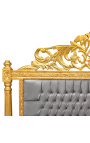 Baroque bed grey velvet fabric and gold wood