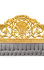 Barok bed grijze fluwelen stof en goud hout