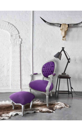 Repose-pied baroque de style Louis XV mauve et bois argent