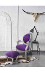 Repose-pied baroque de style Louis XV mauve et bois argent