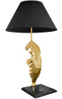 Galda lampa zeltītā bronzas melnā marmora pamatnē