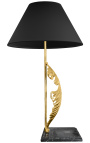 Настолна лампа в основа от позлатен бронз и черен мрамор