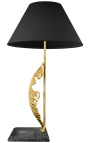 Bordlampe i forgylt bronse sort marmor sokkel