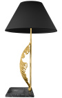 Table lamp in gilded bronze black marble base