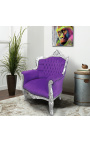 Armchair "princely" Baroque style purple velvet and silver wood