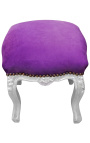 Barocker Fußhocker Louis XV Lila Samt und Silberholz - 3