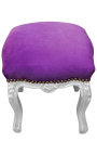 Baroque footrest Louis XV purple velvet and silver wood