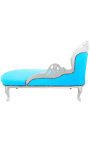 Grote barok chaise longue turkoois blauwe velours stof en zilver hout