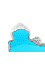 Large baroque chaise longue turquoise blue velvet fabric and silver wood