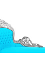 Grote barok chaise longue turkoois blauwe velours stof en zilver hout