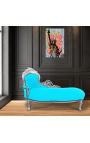 Große Barock-Chaiselongue aus türkisblauem Samtstoff und silbernem Holz