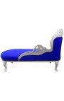 Grote barok chaise longue donkerblauwe velours stof en zilver hout