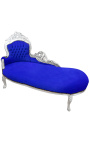 Grote barok chaise longue donkerblauwe velours stof en zilver hout