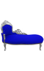 Chaise longue barroca gran de teixit de vellut blau i fusta platejada