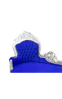 Grote barok chaise longue donkerblauwe velours stof en zilver hout