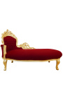 Grande chaise longue barocca in tessuto bordeaux e legno dorato