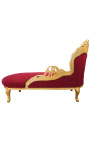 Grande chaise longue barocca in tessuto bordeaux e legno dorato