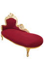 Grande chaise longue barroca em tecido bordô e madeira dourada