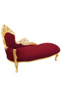 Grande chaise longue barocca in tessuto bordeaux e legno dorato