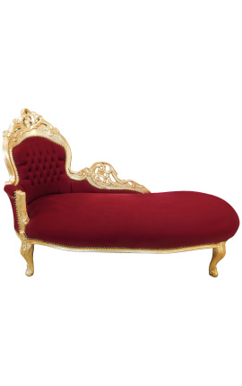 Chaise longue grande tela barroca Burdeos y madera dorada