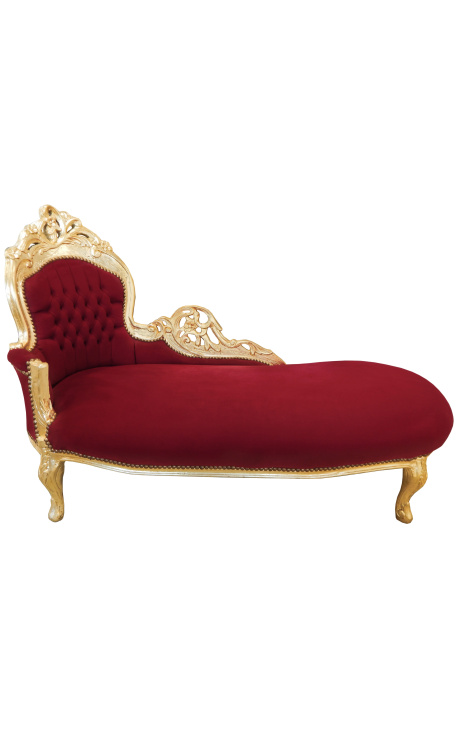 Gran barroca tela chaise longue burdeos terciopelo tela y madera de oro